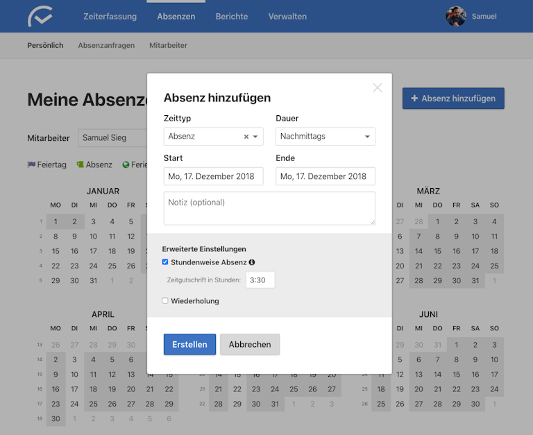 Stundenweise Absenz
