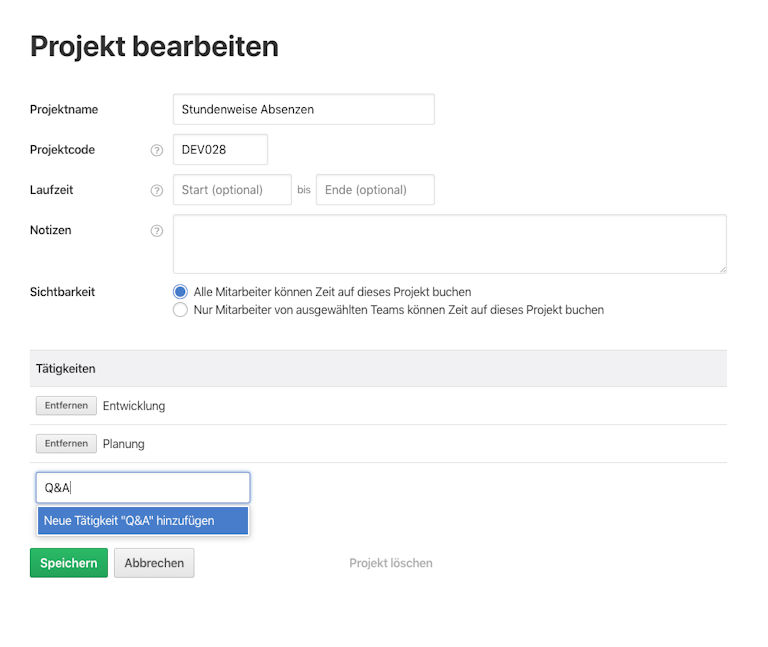 Tätigkeiten lassen sich ab sofort pro Projekt verwalten