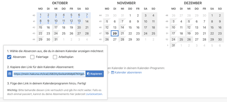 Kalender in hakuna abonnieren