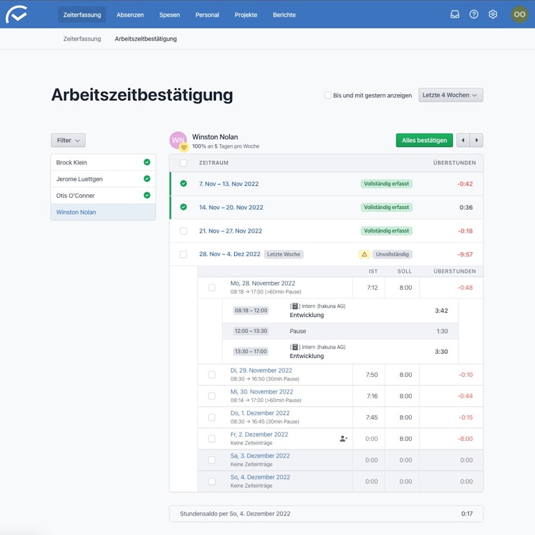 Arbeitszeitbestätigung