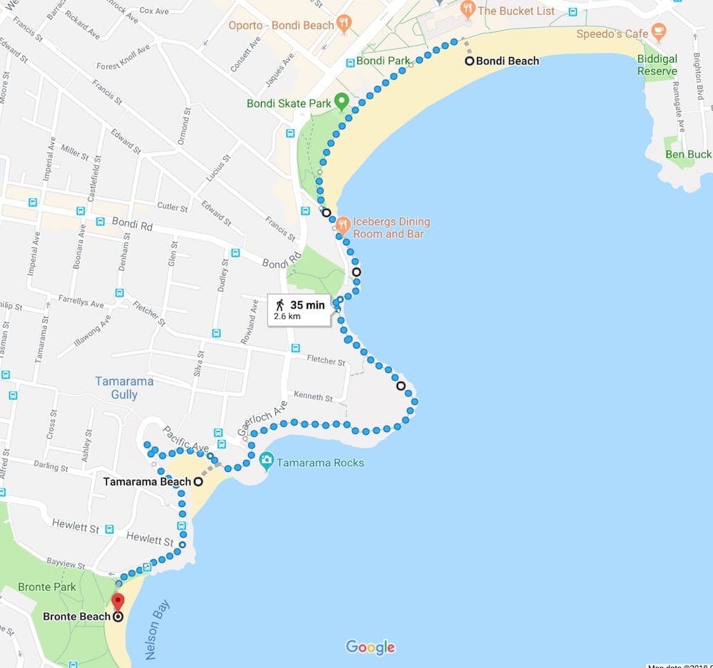 bondi to bronte walk map