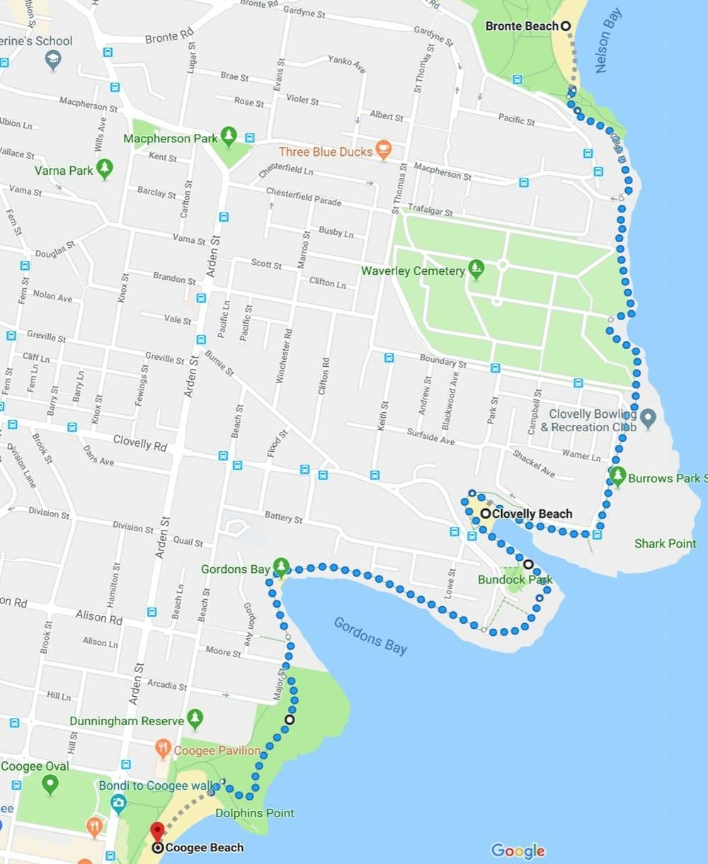 bronte to coogee walk map