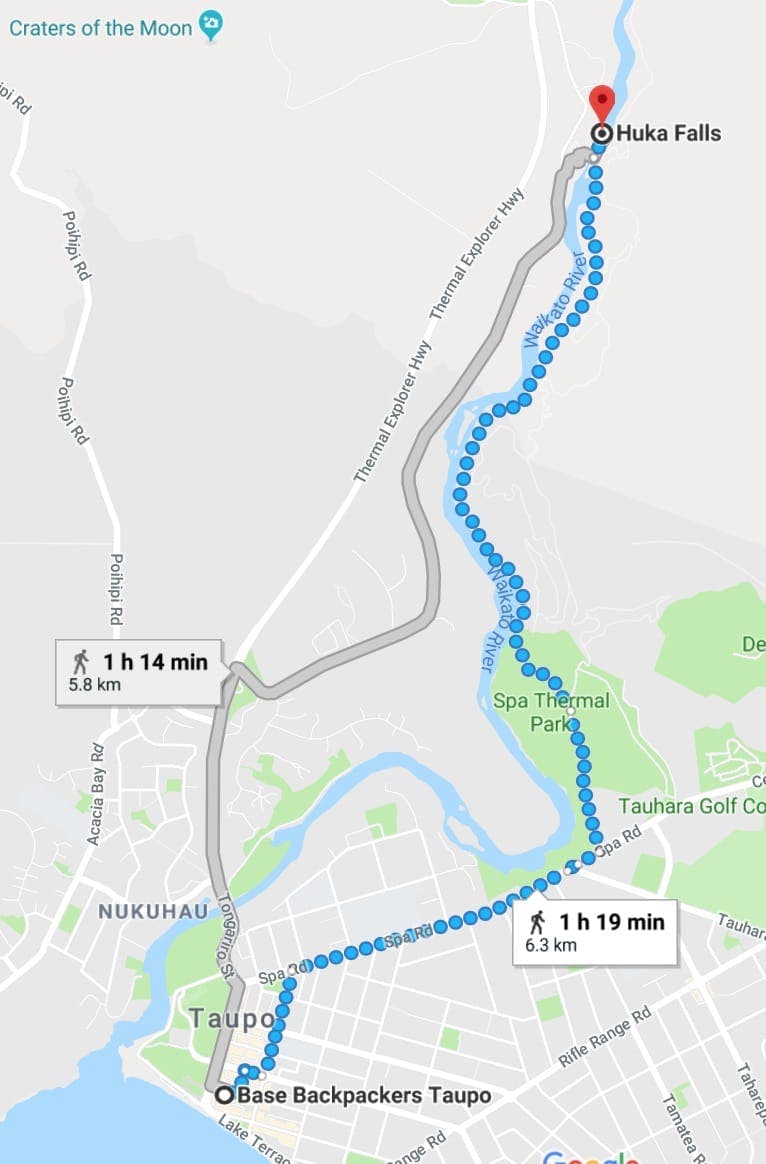 huka falls map