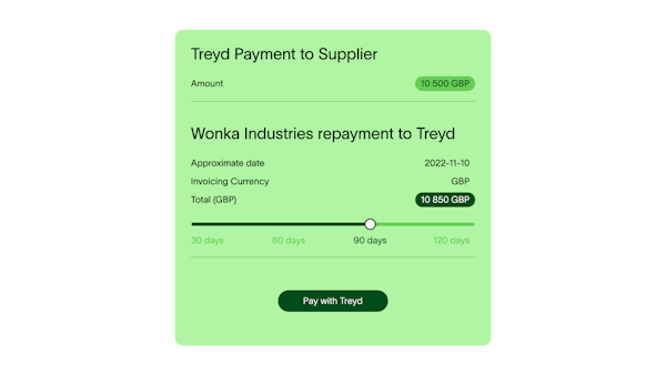 treyd payment to supplier screen