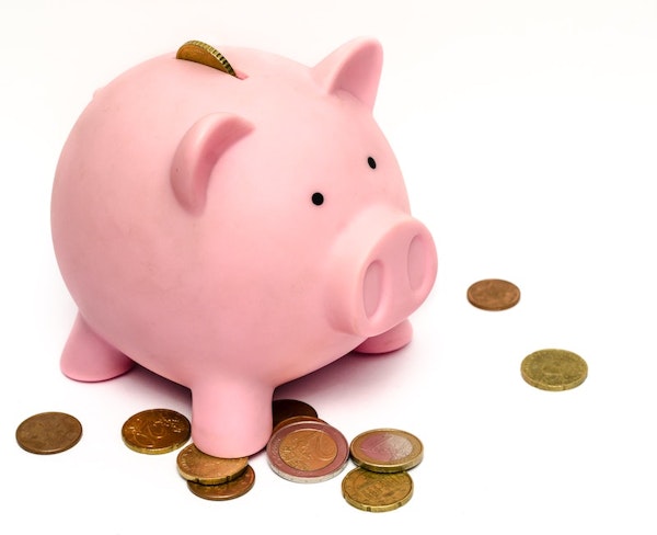 Piggy bank with coins