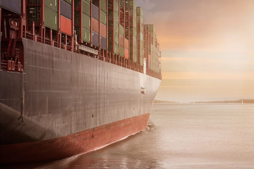 Large containers on a shipping boat