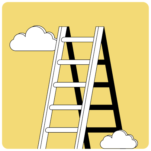 Illustration of a ladder surrounded by clouds