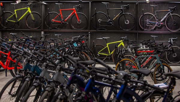 Range of bikes on display in Birk Sport store