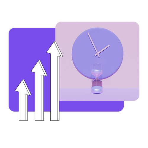 Photo of a clock, illustration of arrows going up