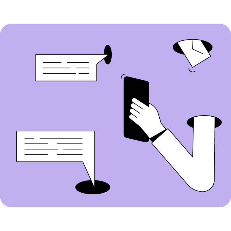 Abstract illustration with speech bubbles and envelopes