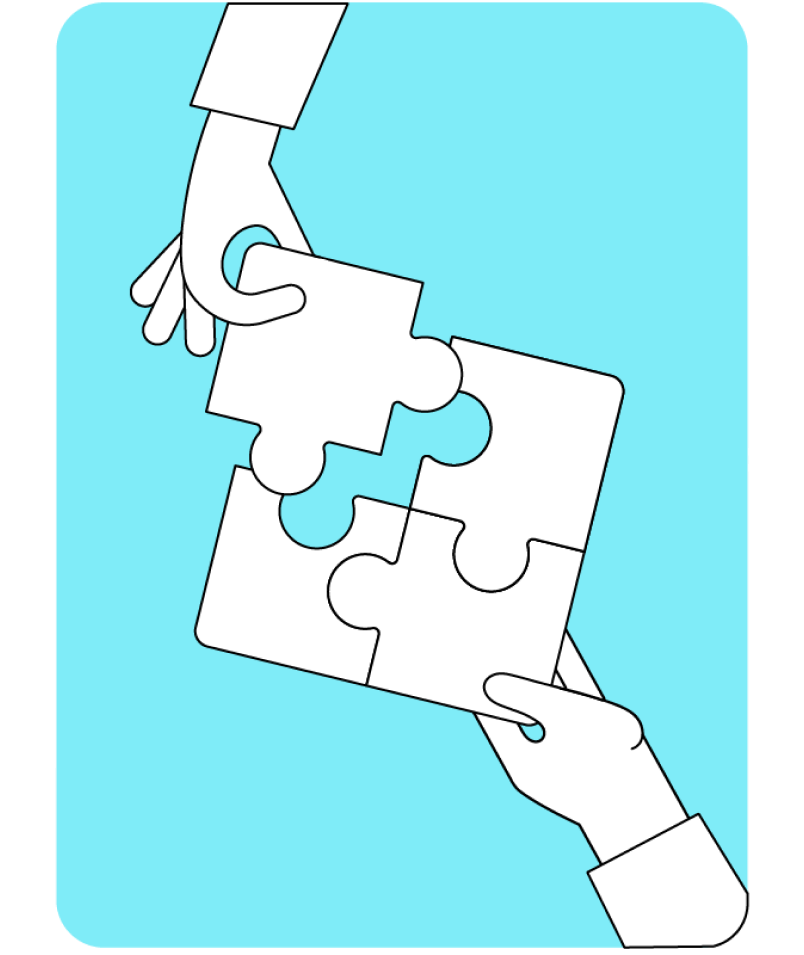 Illustration of two hands completing a puzzle