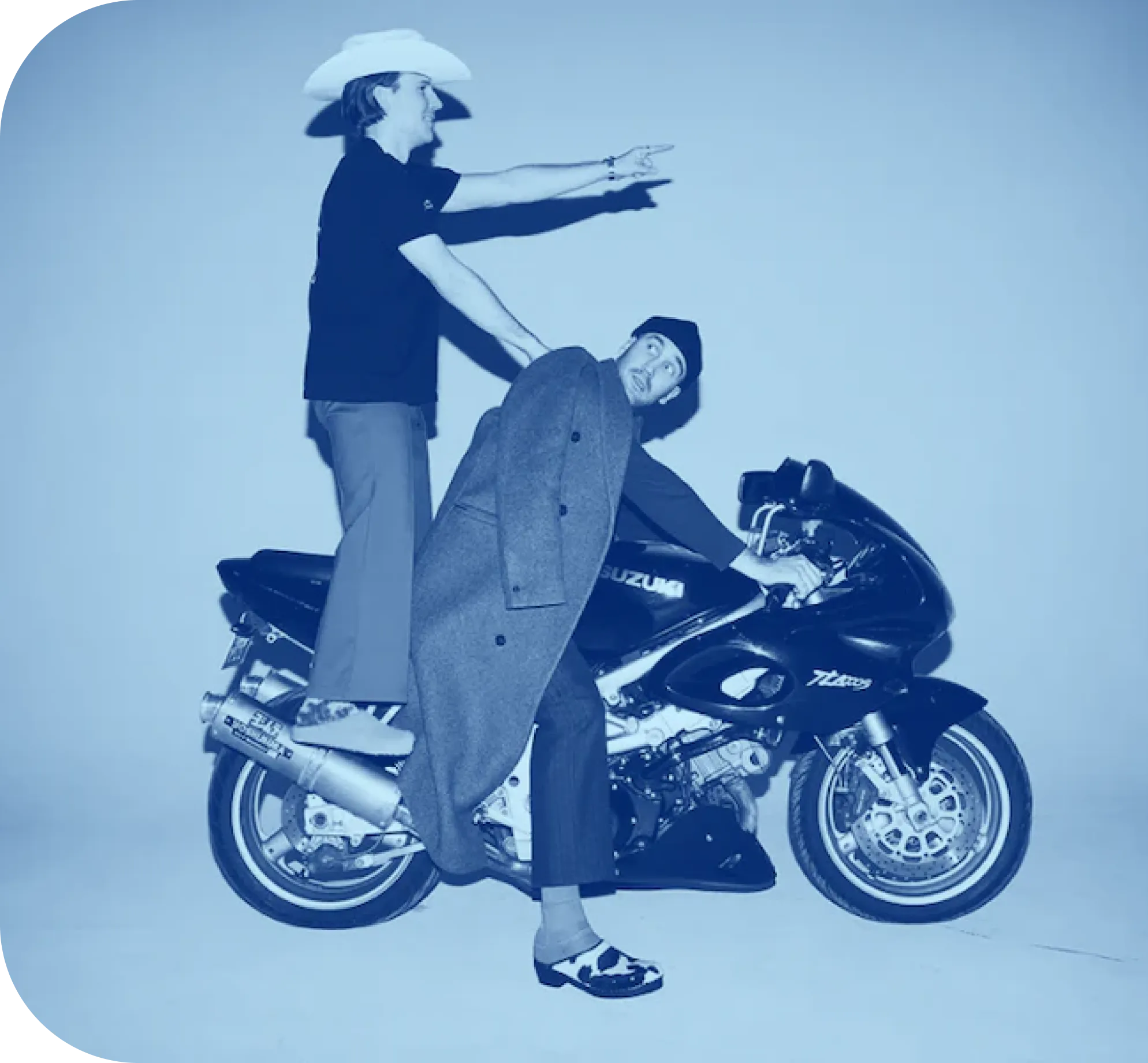 Two people on a motorcycle