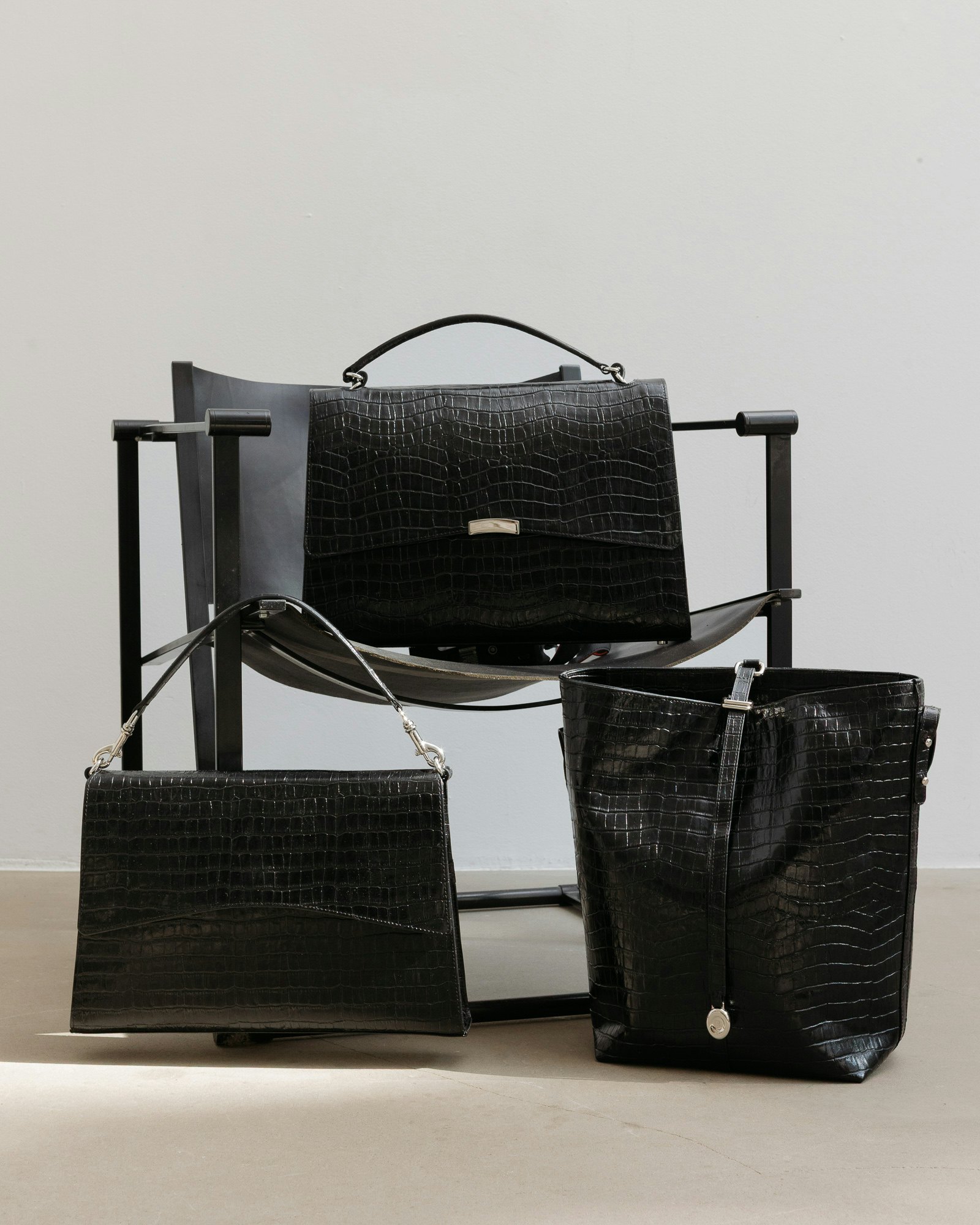 three black bags in croco from BY BANOO