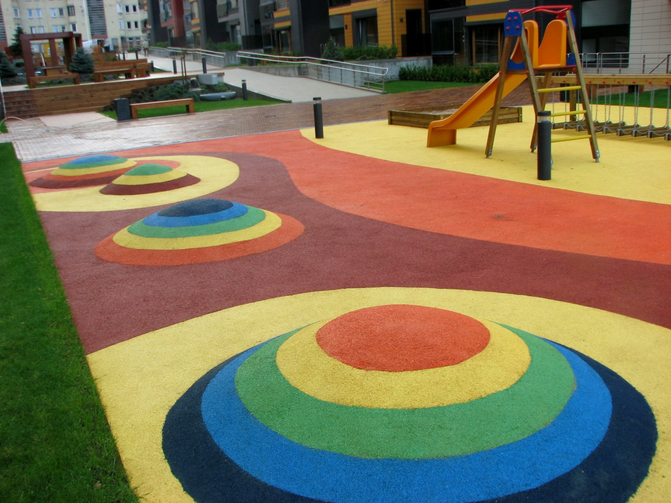 colorful playground in Vilnius, with base from Polybound products