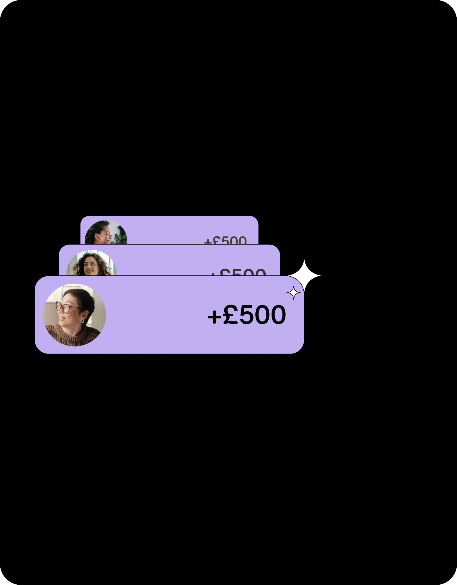 Stacked cards valued at £500