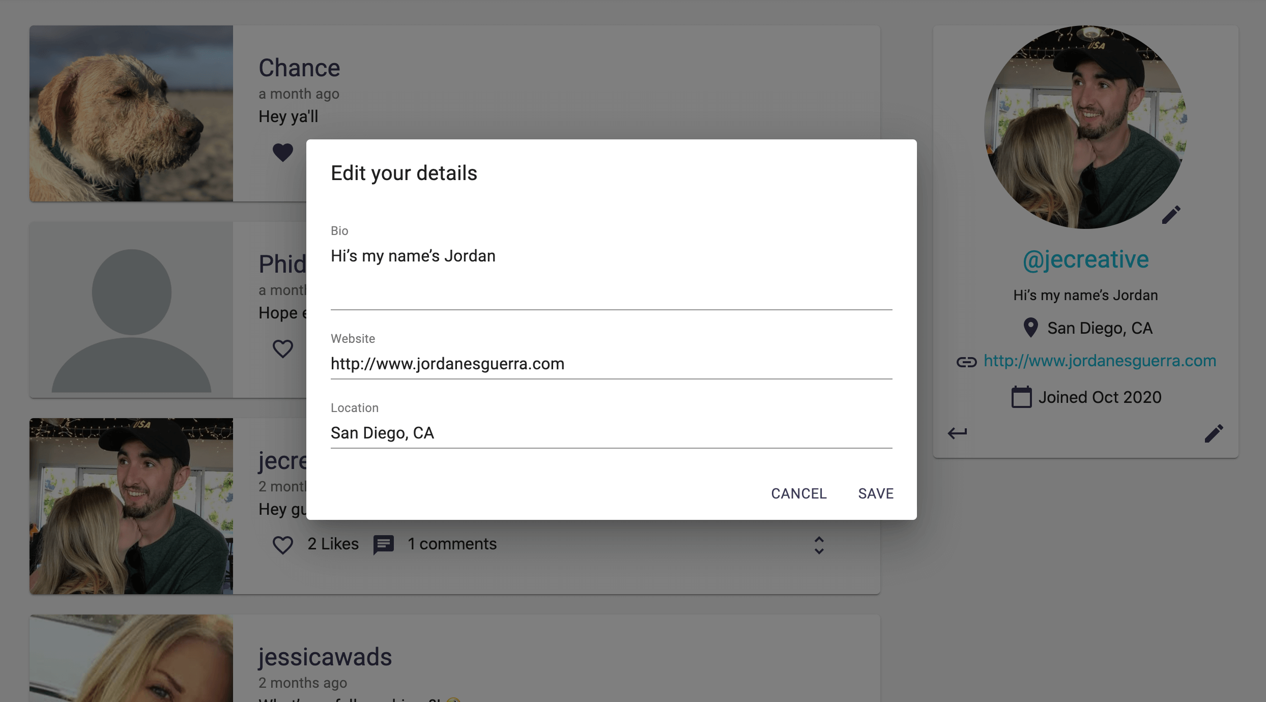 Social Media Application - User Profile