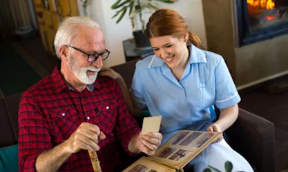 Memory care with medical professional and older man