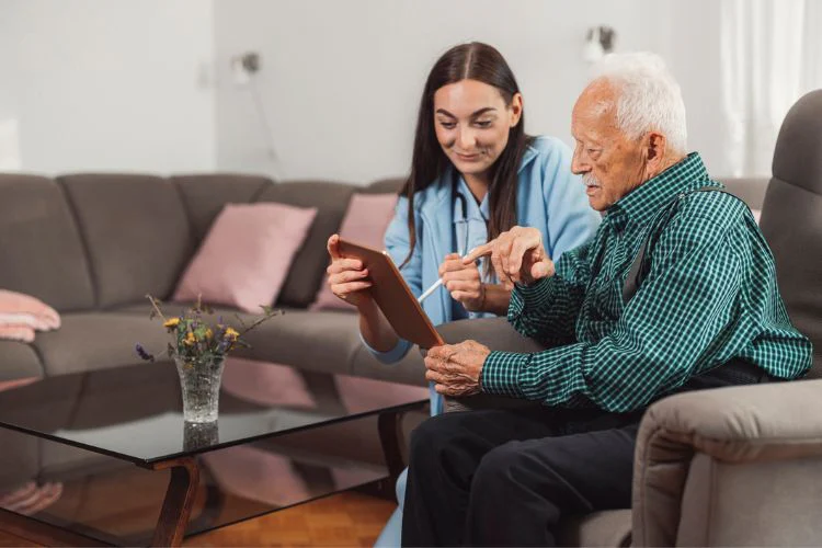 Medical professional with older man