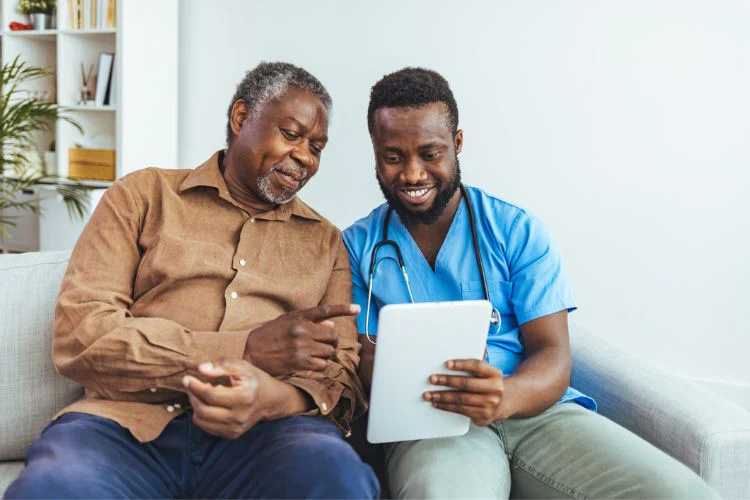 Doctor and patient looking at chart