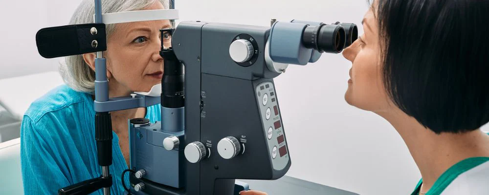 Woman getting eye exam