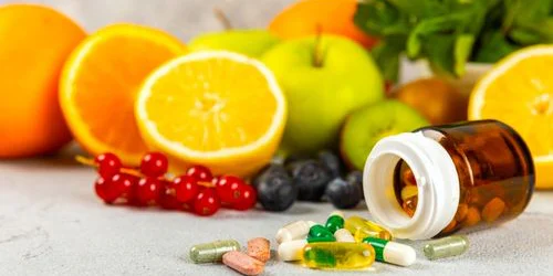 Image of multivitamins and fruit