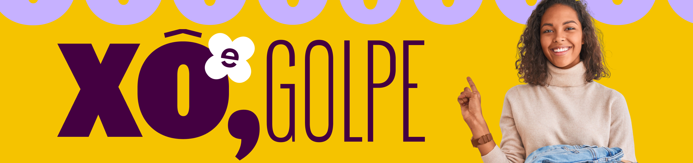 em imagem de fundo colorido, lê-se o texto: xô, golpe. há também a foto de uma mulher com pose de atenta.