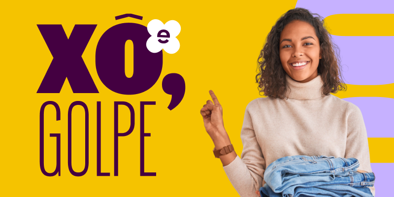 em imagem de fundo colorido, lê-se o texto: xô, golpe. há também a foto de uma mulher com pose de atenta.