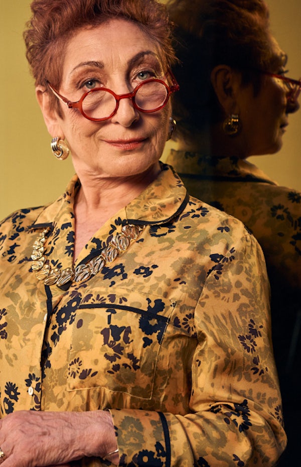 Grandma Auburn leans against reflection