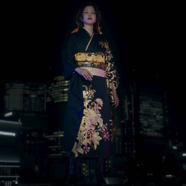 Woman in golden design Kimono