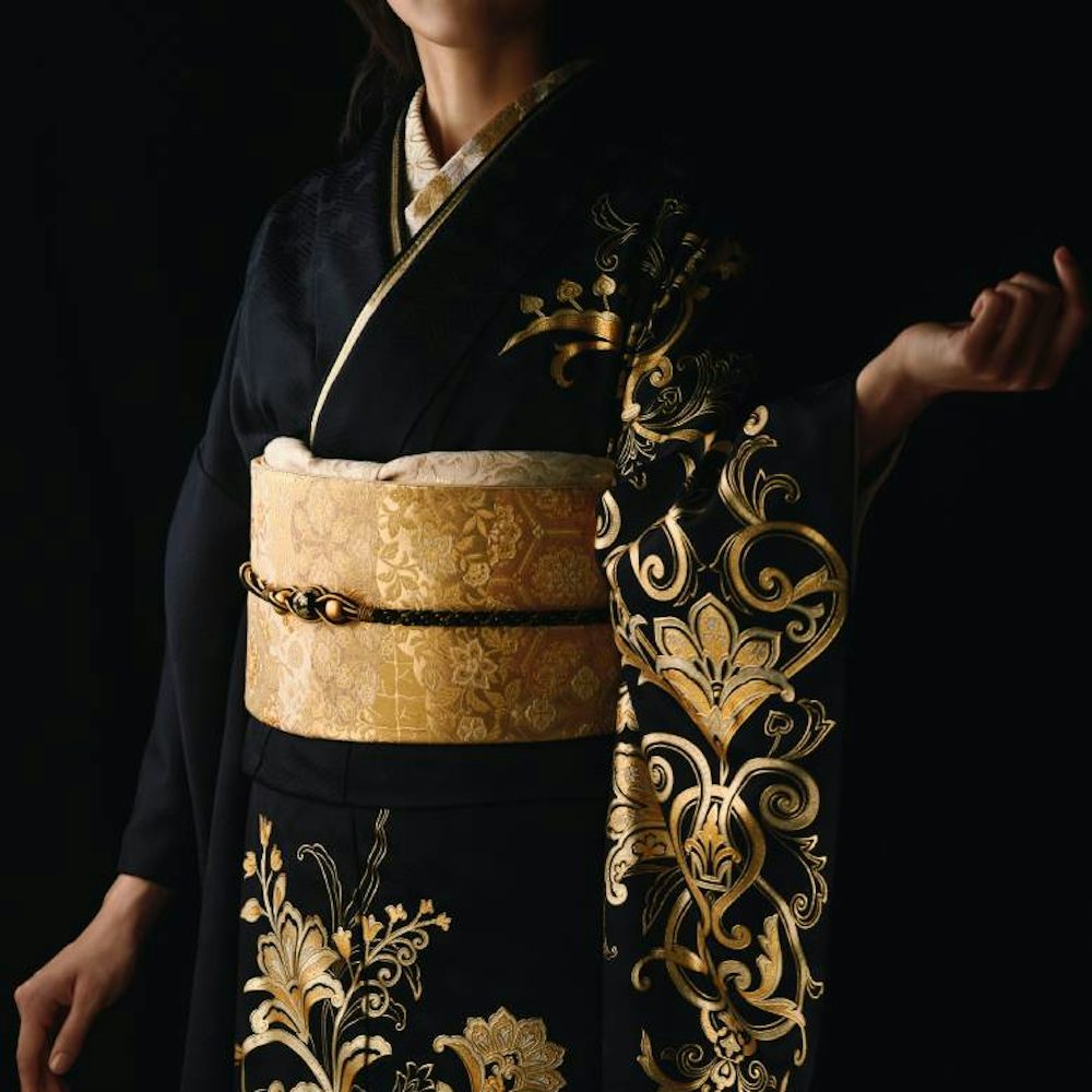 Woman in golden design Kimono