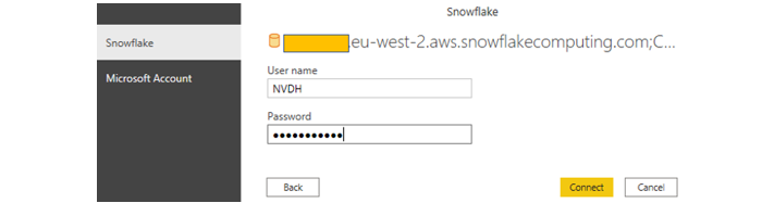 Setting up a connection between PowerBI and Snowflake