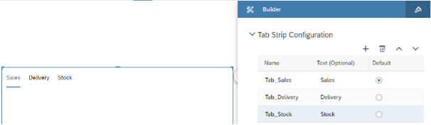 Tab Strip with pages for Sales, Delivery and Stock