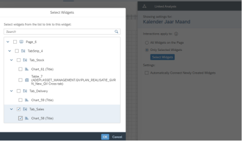 Linked analysis widget selection