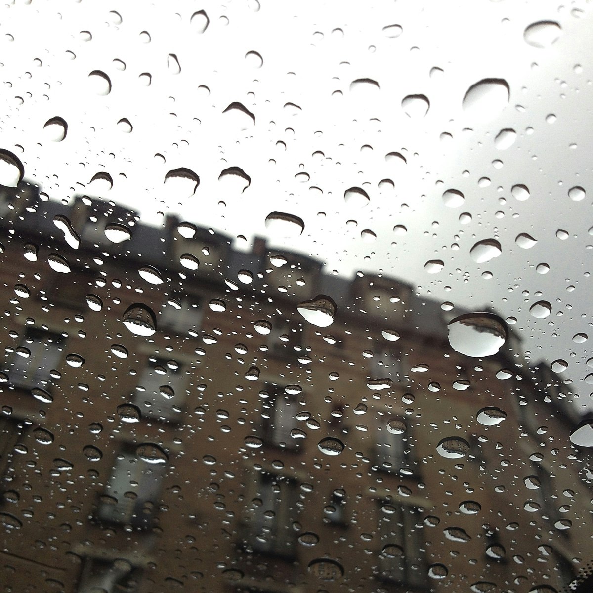 Drops of rain on a windshield.