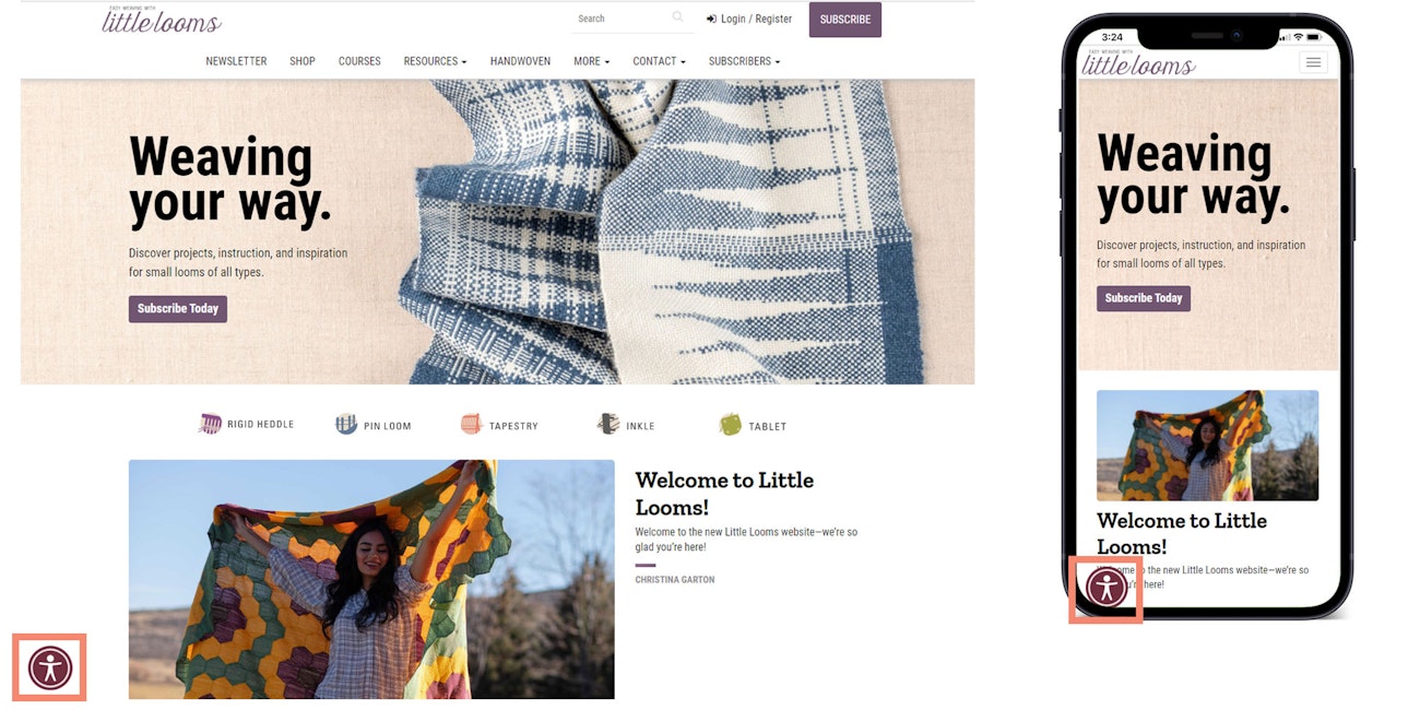 Accessibility icon location on the Little Looms website