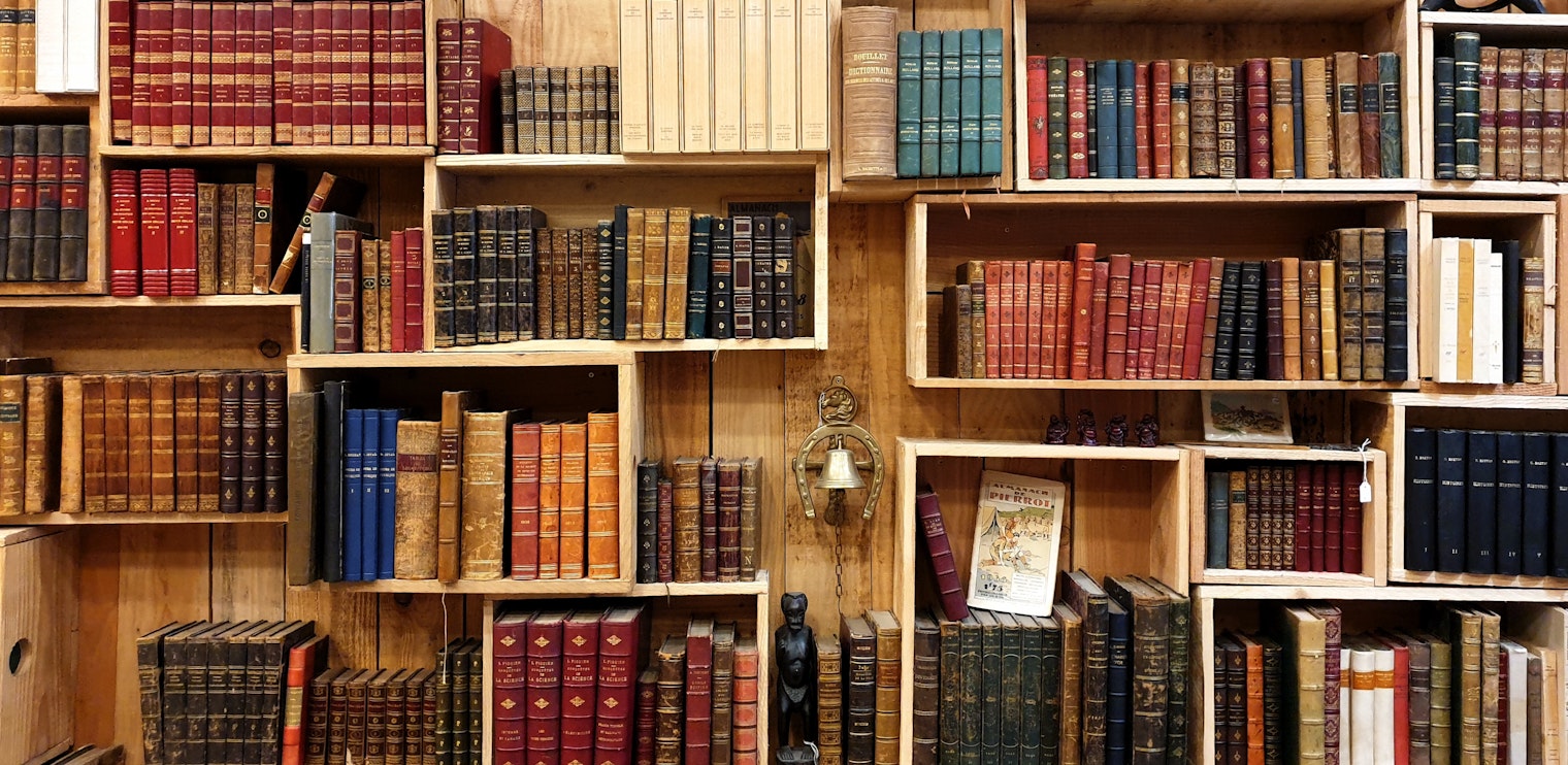 Bookshelves in a book store