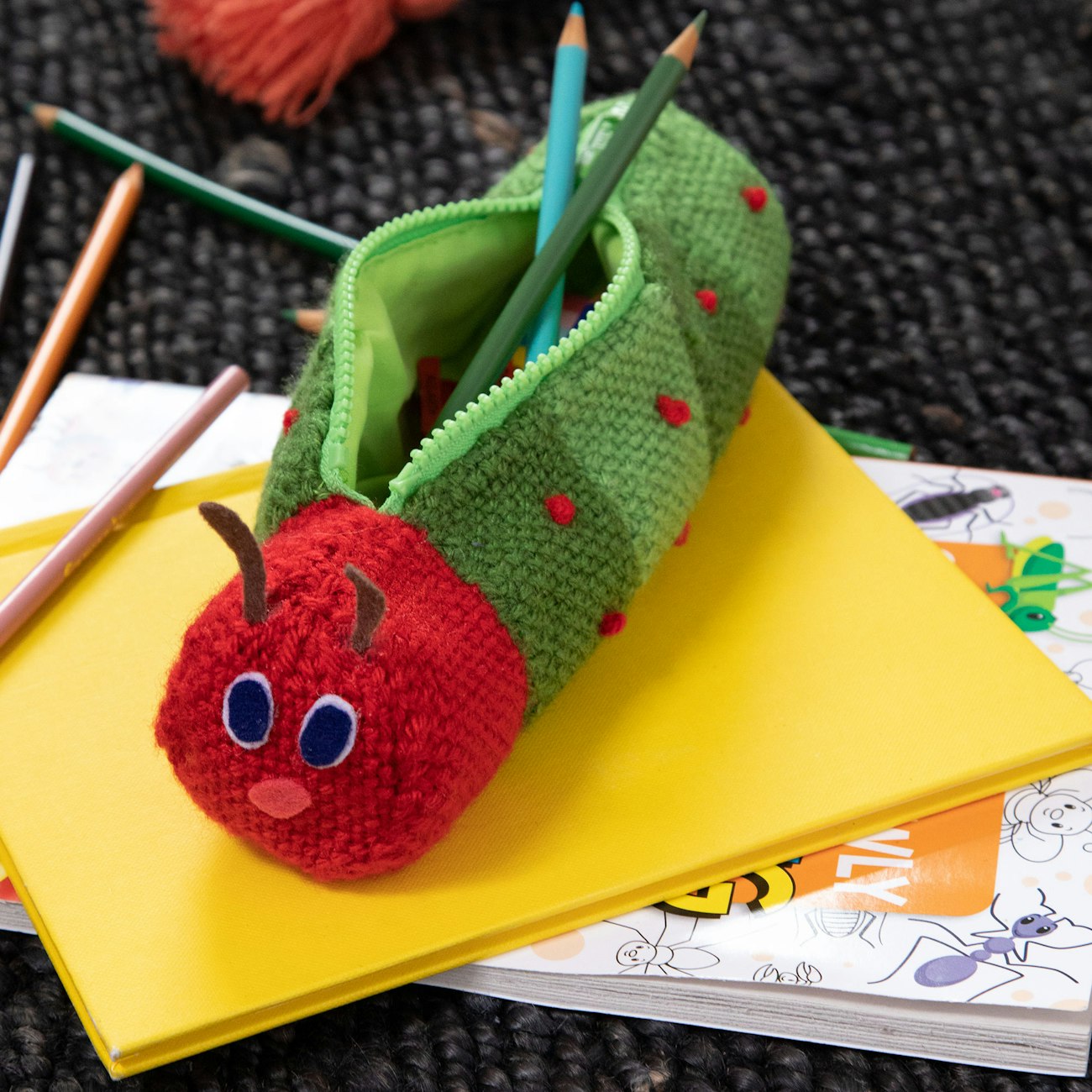 Cute as a Bug Pencil Case by Deborah Bagley from Little Looms Fall 2022. Photo by Matt Graves