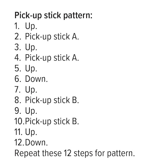 Once your pick-up sticks are set, you'll begin weaving by following the pattern steps as shown in the draft.