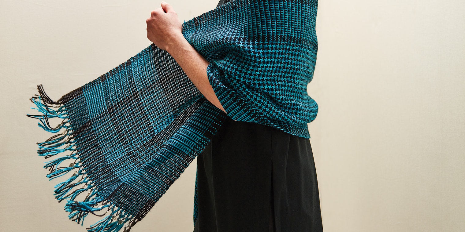 Deb Essen’s Glamp Shawl. Photo by George Boe