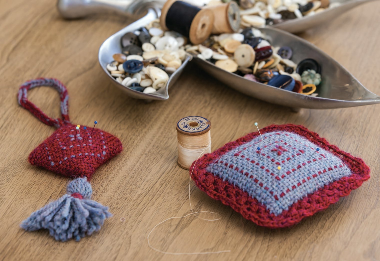 Twice As Nice Pincushion & Scissors Fob by Angela Tong. Photo by Joe Coca