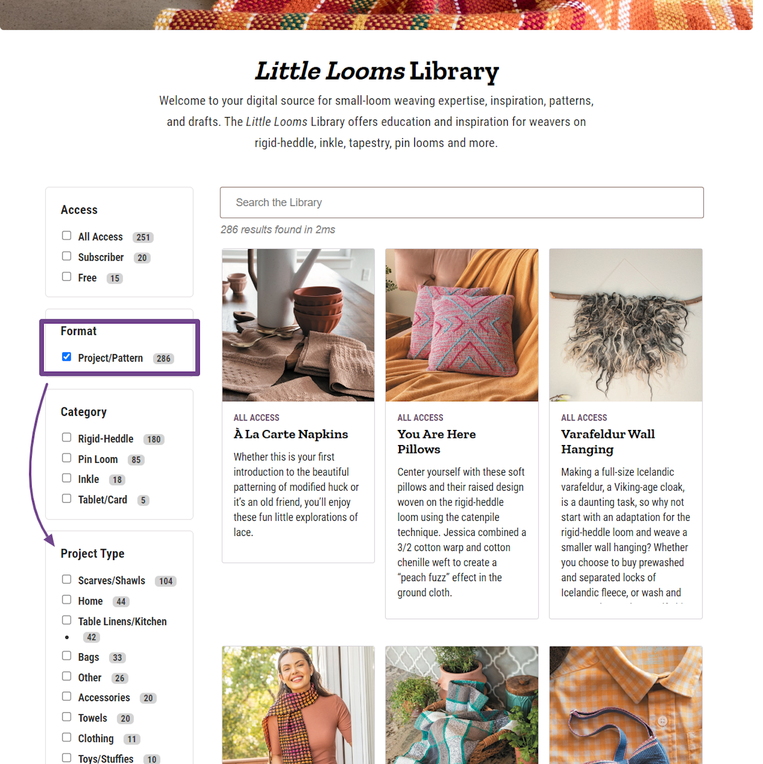 Check out the searchable pattern library, with easy-to-access patterns from past issues of *Little Looms.*