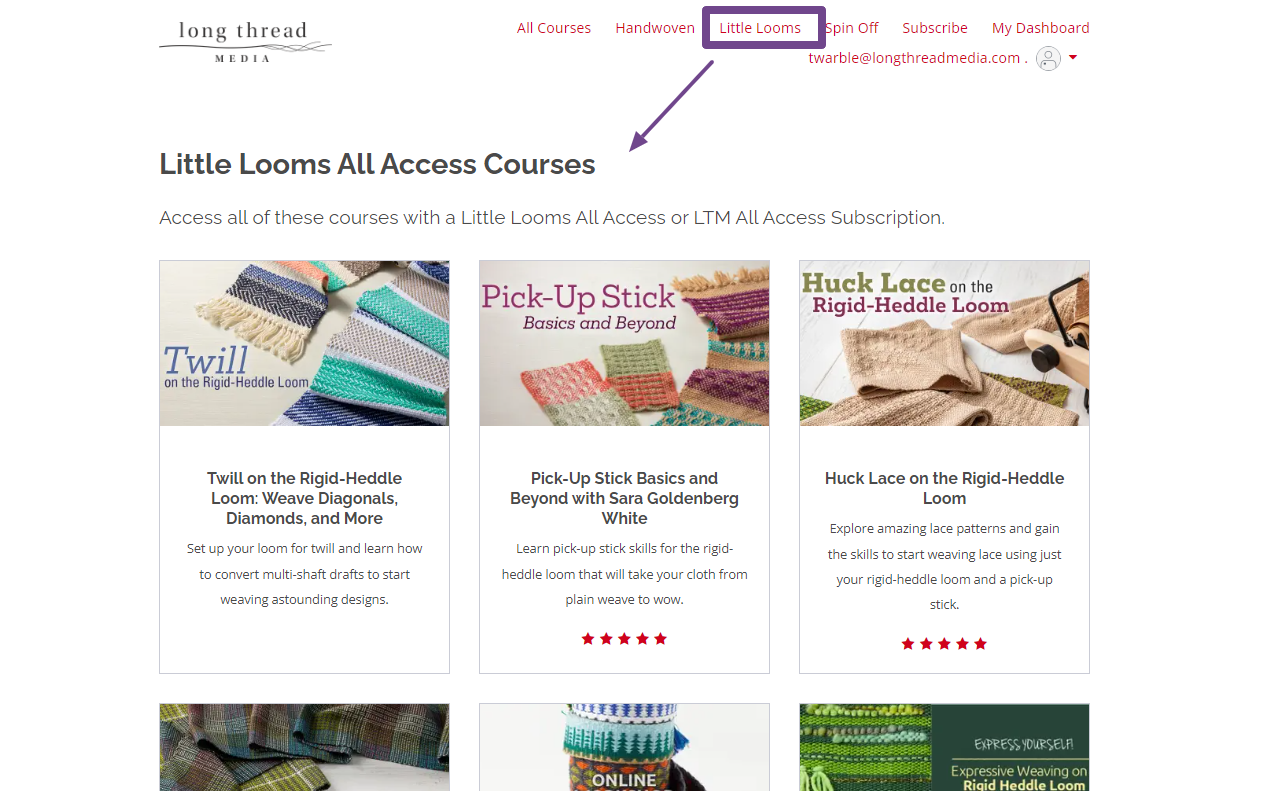 See all the courses included in Little Looms All Access by clicking Little Looms in the top navigation.