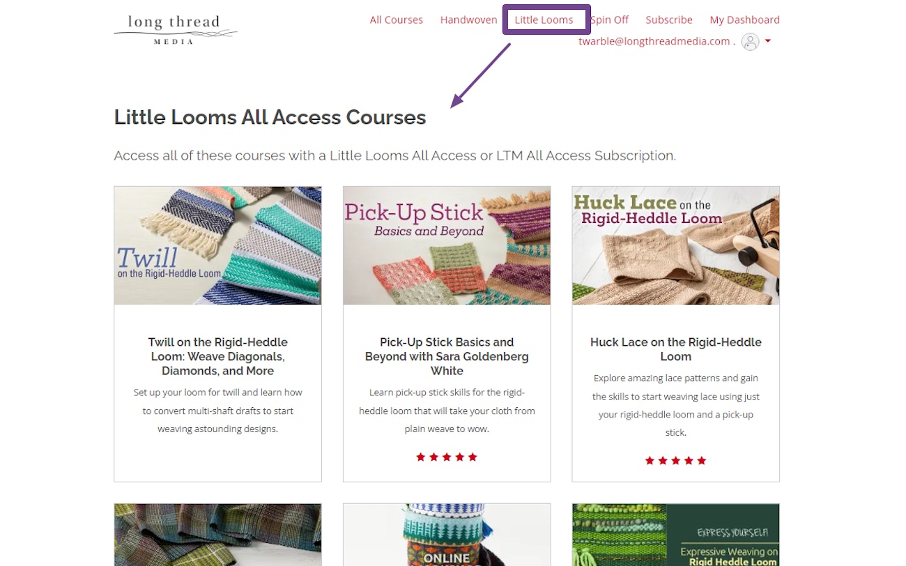 See all the courses included in Little Looms All Access by clicking Little Looms in the top navigation.