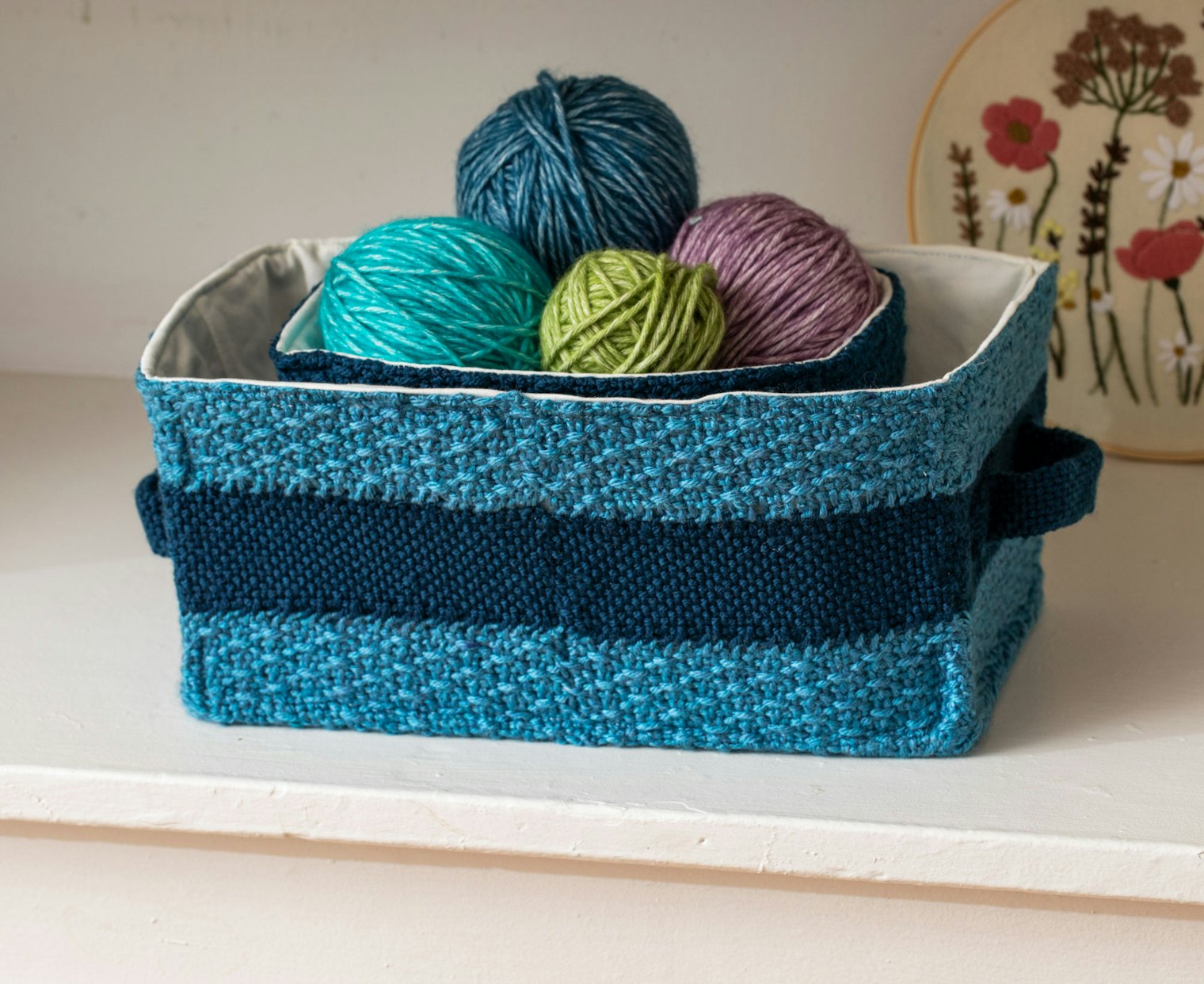 The Blue Inversion Baskets by Deborah Bagley from Spring 2025 feature both color-based and textural stripes. Photo by Matt Graves