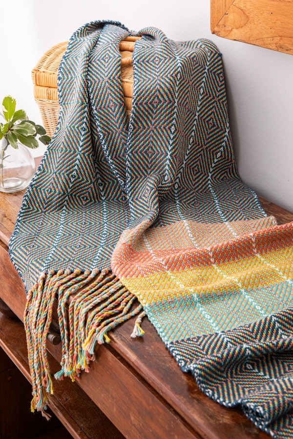 Sara Goldenberg White used a diamond twill in her Friendship Scarf from the Winter 2025 issue. Photo by Mattt Graves