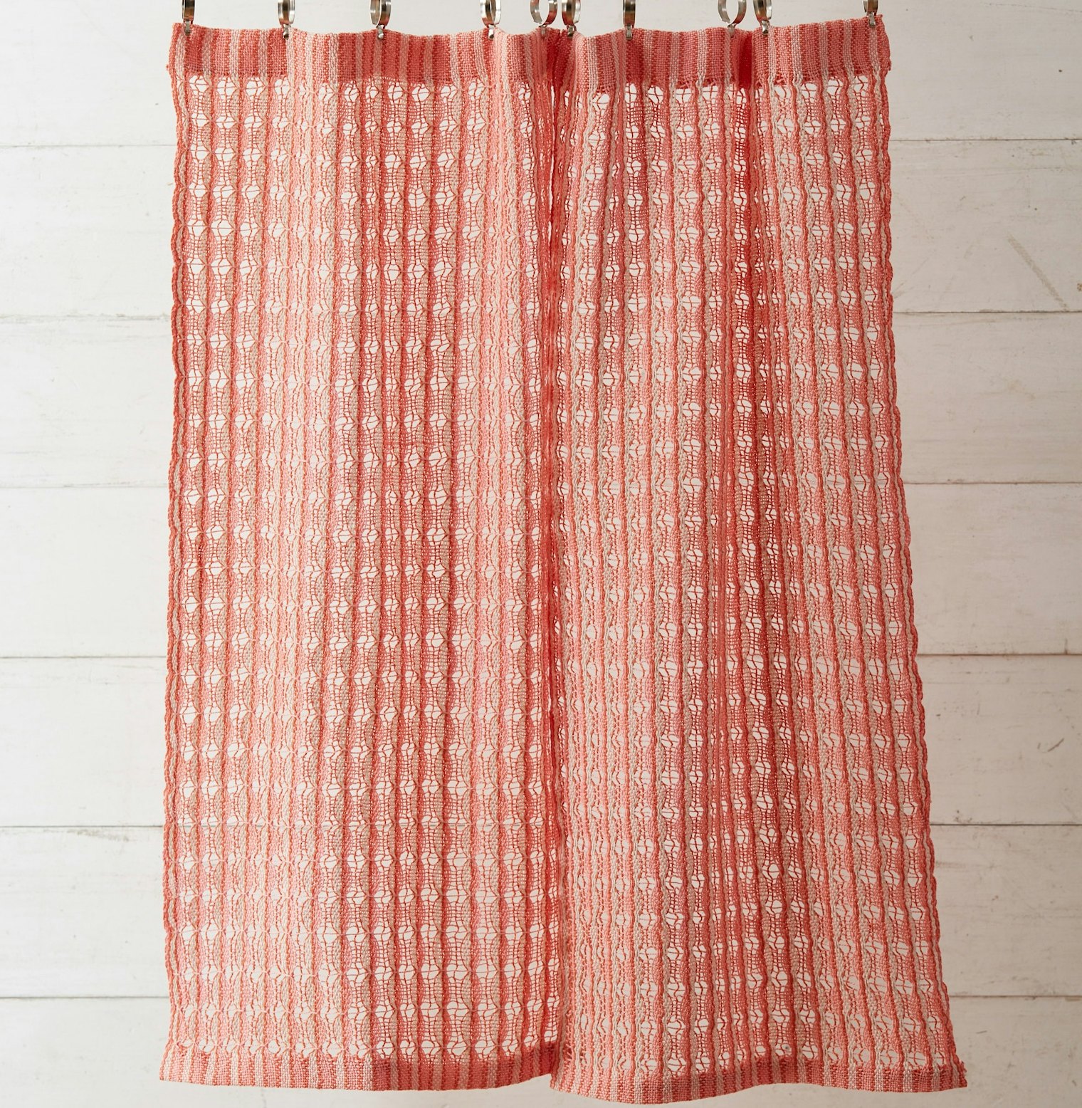 Lacy Kitchen Curtains by Mary Berry from Handwoven November/December 2018 were woven on a rigid-heddle loom and features stripes of lace. Photo by George Boe