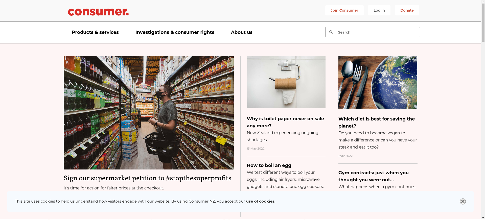 Screen capture of the www.consumer.org.nz homepage