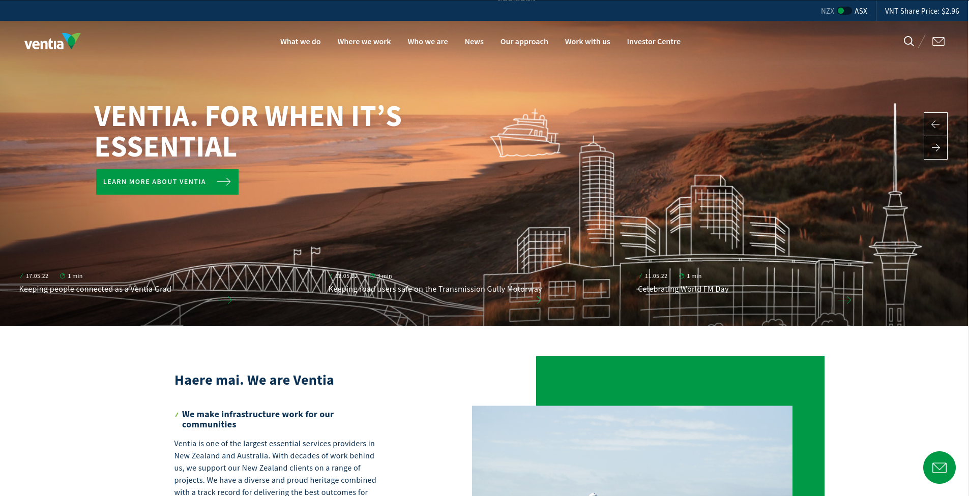 Screen capture of www.ventia.co.nz