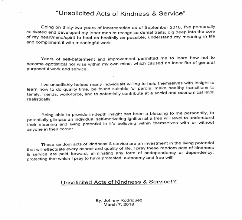 Unsolicited Acts of Kindness & Service