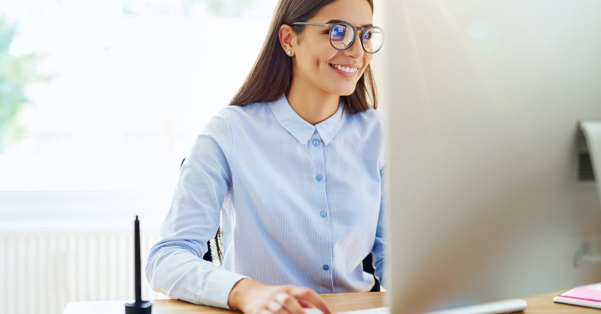 woman views computer